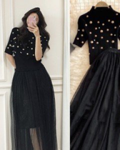 노브텔라 금장니트탑 샤 롱스커트 세트