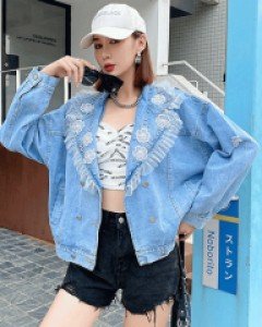 국내배송 / 제레미 꽃장식 프릴 데님 자켓