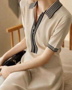 국내상품 / 마론 니트 카라 플레어 원피스