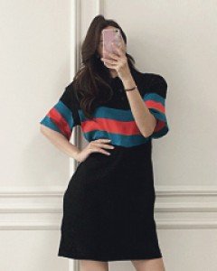 컬러배색 카라 쿨니트 넉넉한 원피스