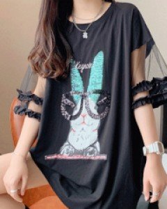 패셔니 래빗 오버핏 롱 티셔츠