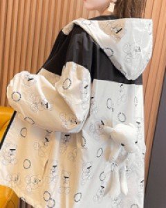 어부바 아기곰 패턴 오버핏 후드 점퍼