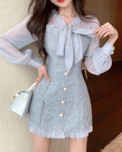 국내상품 / 위드미 리본 트위드 원피스