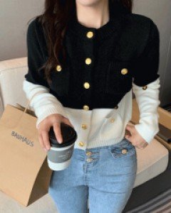 국내상품 / 에스토 하프블랙 버튼 가디건