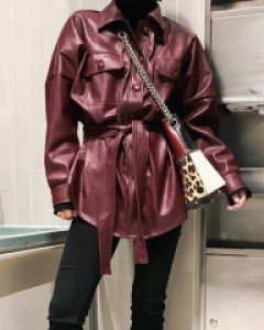 오슬린 시크 레더 셔츠형 자켓