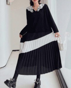 국내상품 / 샤드니 플리츠 박시 롱원피스