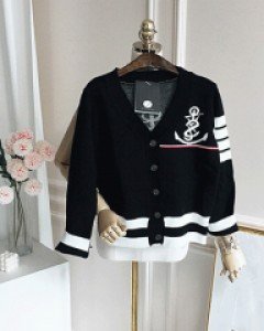 메토 마린 배색 가디건