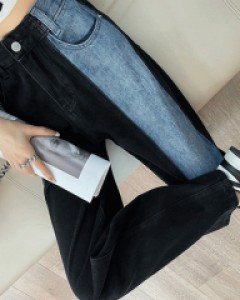 제인 하프배색 와이드 데님 팬츠