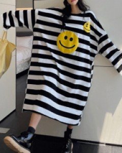 국내상품 / 해피바이러스 오버핏 단가라 롱원피스