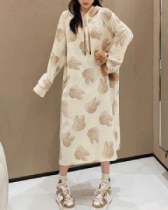 국내상품 / 모듬토끼 후드 박시 롱원피스