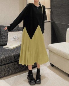 국내상품 / 미네르 박시 주름 롱원피스