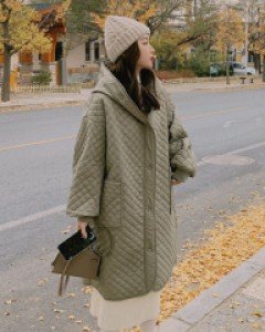 사비노 루즈핏 후드 롱 퀼팅 패딩코트