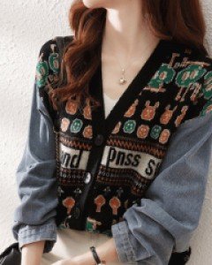 앤썸 소매배색 새싹 니트 가디건