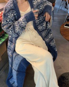 국내상품 / 눈꽃 노르딕 롱 니트 가디건