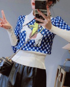 애마캣 블루 패턴 니트