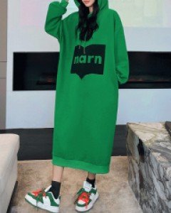 국내상품 / 마론 그린 후드 박시 롱원피스