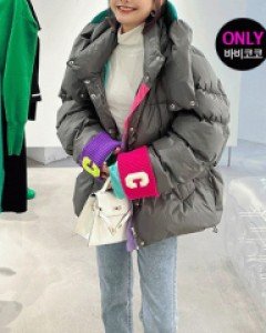 마에 파스텔 비비드 배색 숏패딩