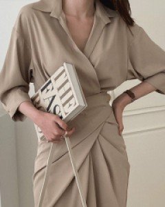 무료배송 / 아미노 드레이프 셔링 롱원피스