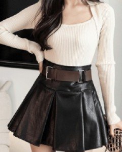 국내상품 / 게일 벨트 레더 스커트 (속바지착장)