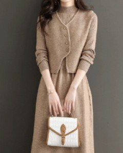 국내상품 / 플랫 엘레강스 원피스 세트 (니트조끼 + 원피스)