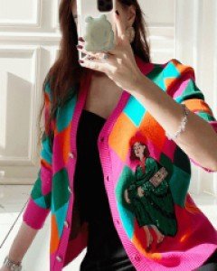 헤르 아가일 비비드 컬러 가디건