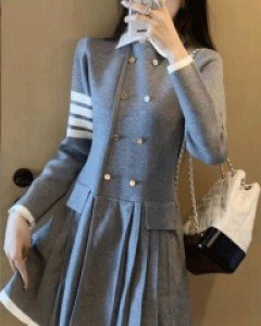 메르디 더블버튼 카라 가디건 원피스