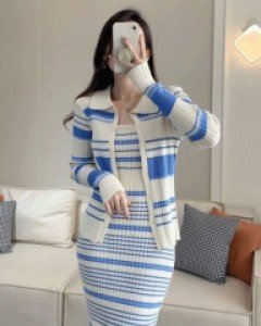 브릴리 단가라 가디건 원피스 세트