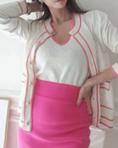 국내상품 / 맥리언 배색라인 가디건 + 니트 세트