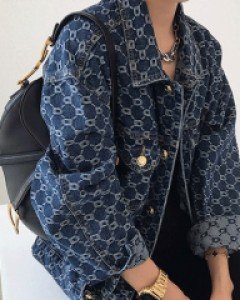 비올라 딥블루 패턴 데님 자켓
