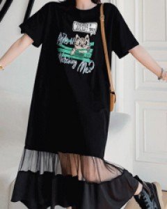 국내배송 / 로로아 블랙탑 티셔츠 박시 롱원피스
