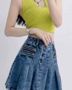 글렌다 지퍼 플레어 데님 스커트