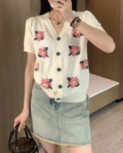 리무드 꽃꽃송이 반팔 가디건