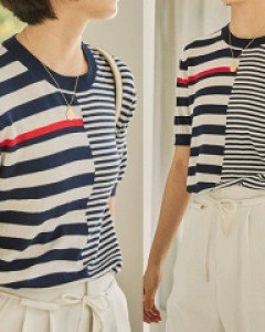 국내상품 / 시드니 네이비 마린 단가라 반팔 니트