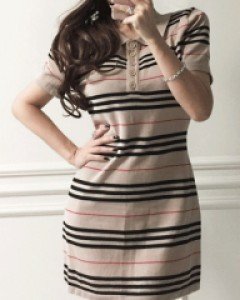 단테 클래식 체크 여름 니트 원피스