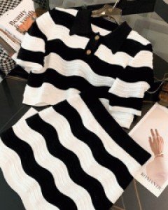 산토 웨이브 반팔 카라니트 투피스