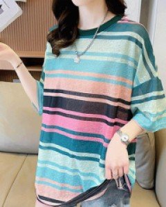 국내상품 / 큐티 색동 단가라 박시 쿨 티셔츠