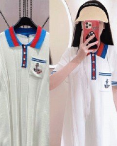 루벤스 해군 여름 카라 니트 원피스