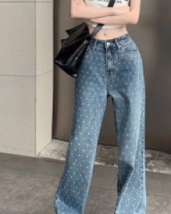 애시튼 도트자수 와이드 데님팬츠