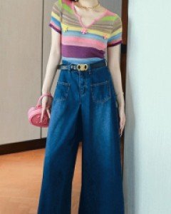 트레오 A라인 데님 와이드 팬츠 - 유니크한 데님 통바지