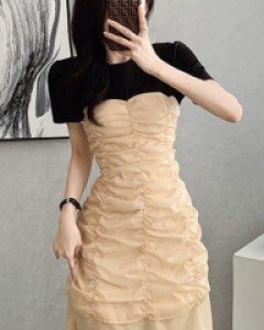 국내상품 / 코르테 셔링 배색 페미닌 원피스