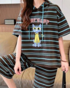 레샤 고양이 후드 7부반바지 트레이닝 세트