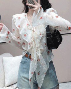 프레타 프릴장식 시스루 블라우스