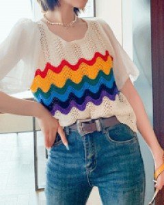 줄리오 레인보우 뜨개 써머니트탑