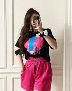 로제타 체리핑크 티셔츠와 반바지 셋업세트