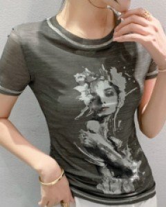 다프네 매혹적인 여인 프린트 거즈 스판 티셔츠