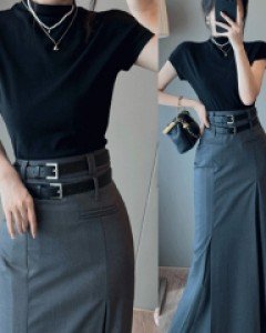 베르테 투벨트 핀턱 주름 오피스 롱 스커트