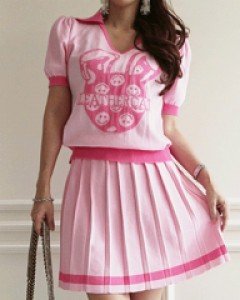 Set - 플레잉 패턴 카라 니트 플리츠 투피스 세트