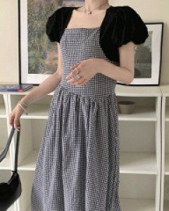 도로시 청순 체크 롱원피스