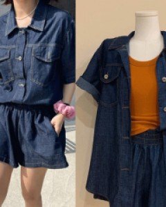 Set - 로네드 데님 셔츠 반바지 셋업세트