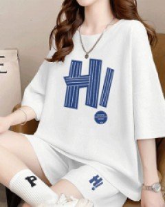 Set - 안녕하이 박시 티셔츠 반바지 트레이닝 세트